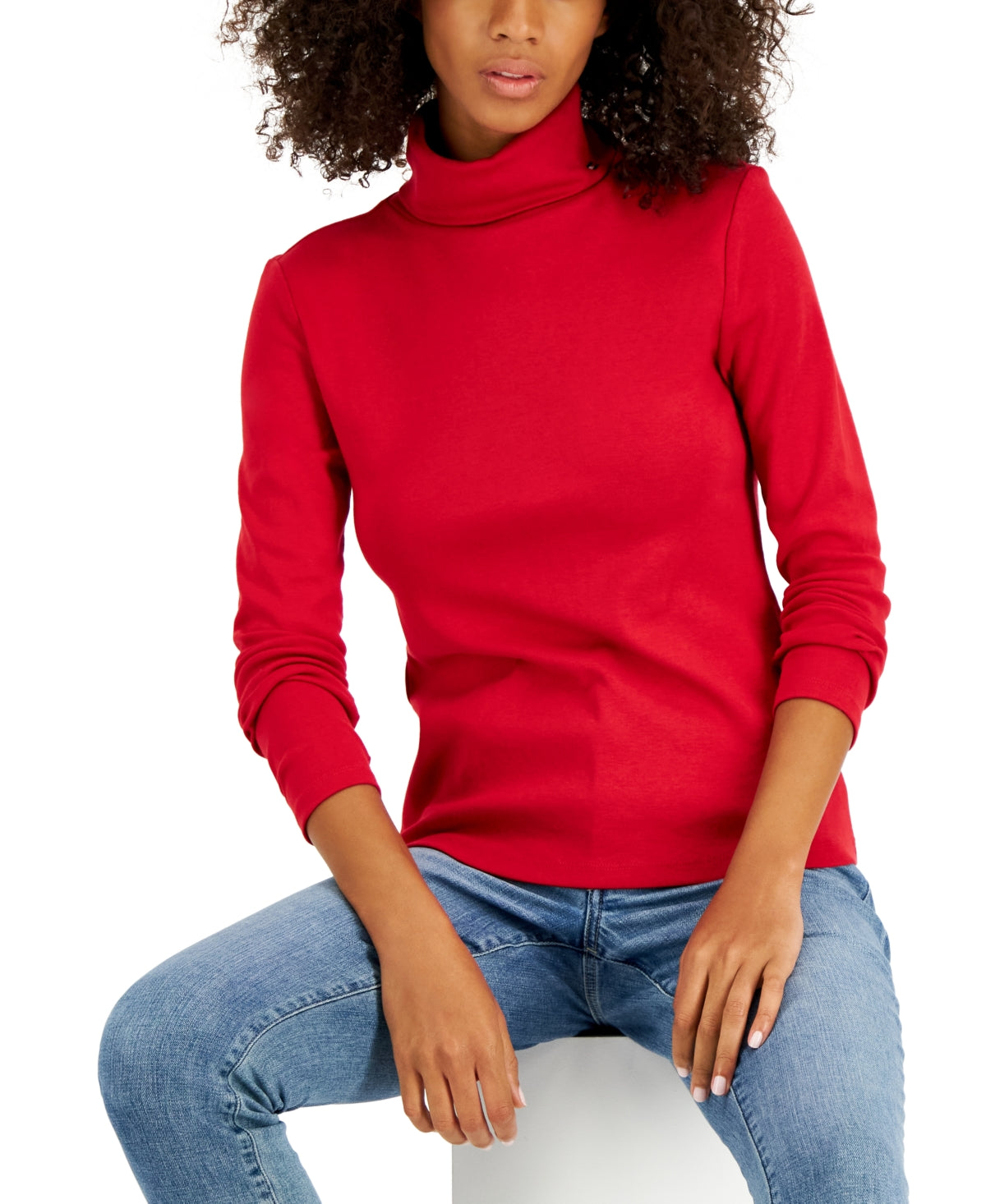 Tommy Hilfiger Women's Long Sleeve Cotton Turtleneck Top Red Size Medium