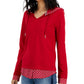 Tommy Hilfiger Women's Layered Look French Terry Hoodie Top Red Size Medium