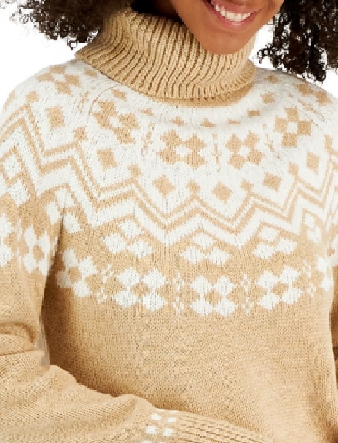 Tommy Hilfiger Women's Fair Isle Turtleneck Sweater Brown Size Large