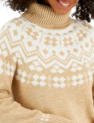 Tommy Hilfiger Women's Fair Isle Turtleneck Sweater Brown Size Large