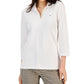 Tommy Hilfiger Women's Striped Johnny Collar 3/4 Sleeve Polo Top White Size XX-Large