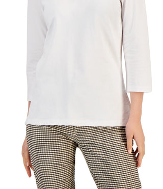 Tommy Hilfiger Women's Striped Johnny Collar 3/4 Sleeve Polo Top White Size XX-Large