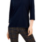 Tommy Hilfiger Women's Striped Johnny Collar 3/4 Sleeve Polo Top Blue