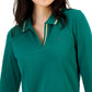 Tommy Hilfiger Women's Striped Johnny Collar 3/4 Sleeve Polo Top Green