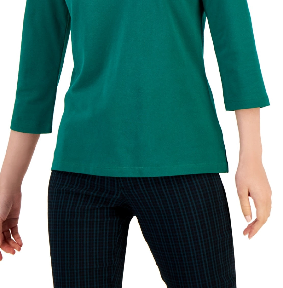 Tommy Hilfiger Women's Striped Johnny Collar 3/4 Sleeve Polo Top Green