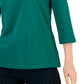 Tommy Hilfiger Women's Striped Johnny Collar 3/4 Sleeve Polo Top Green