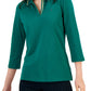 Tommy Hilfiger Women's Striped Johnny Collar 3/4 Sleeve Polo Top Green