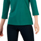Tommy Hilfiger Women's Striped Johnny Collar 3/4 Sleeve Polo Top Green