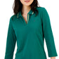 Tommy Hilfiger Women's Striped Johnny Collar 3/4 Sleeve Polo Top Green