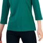 Tommy Hilfiger Women's Striped Johnny Collar 3/4 Sleeve Polo Top Green