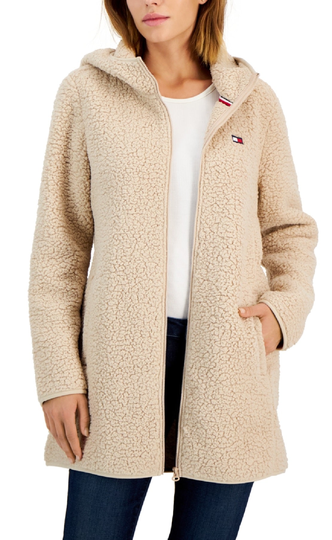 Tommy Hilfiger Women's Hooded Fleece Zip Up Jacket Brown Size X-Small