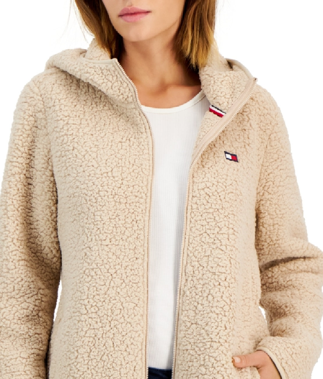 Tommy Hilfiger Women's Hooded Fleece Zip Up Jacket Brown Size X-Small