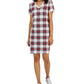 Tommy Hilfiger Women's Plaid Metallic Trim V Neck Dress White