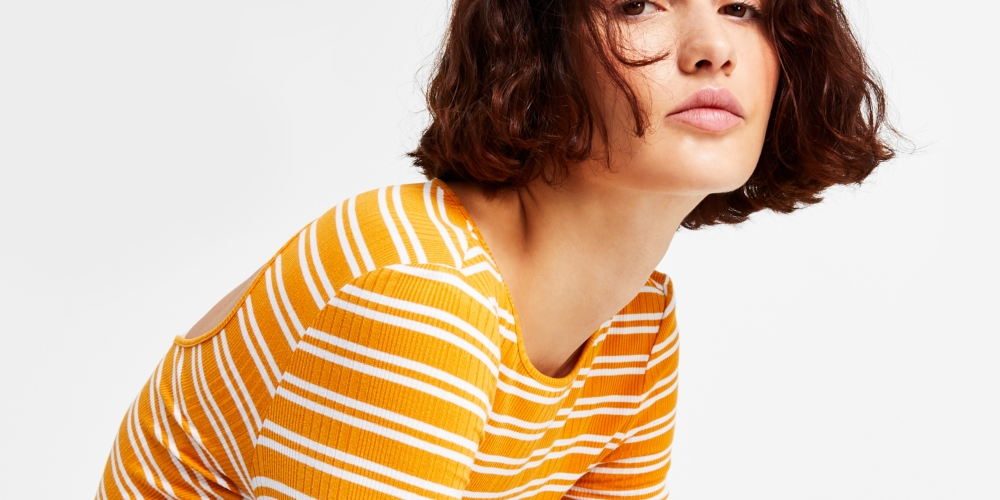 Tommy Jeans Women's Back Cutout Striped Ribbed Top Yellow Size Large