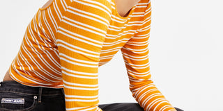 Tommy Jeans Women's Back Cutout Striped Ribbed Top Yellow Size Large