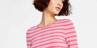 Tommy Jeans Women's Back Cutout Striped Ribbed Top Pink Size X-Small