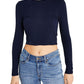 Tommy Jeans Women's Back Cutout Ribbed Long Sleeve Top Blue Size Large