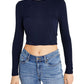 Tommy Jeans Women's Back Cutout Ribbed Long Sleeve Top Blue Size Medium