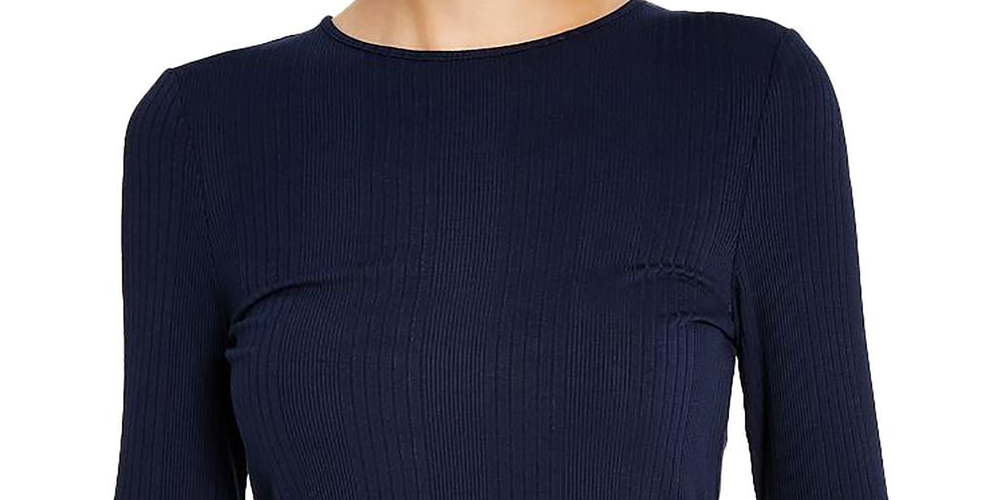 Tommy Jeans Women's Back Cutout Ribbed Long Sleeve Top Blue Size Medium