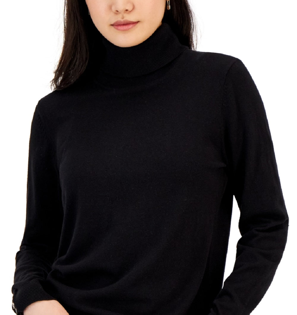 Tommy Hilfiger Women's Solid Buttoned Cuff Stella Sweater Black