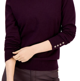 Tommy Hilfiger Women's Solid Buttoned Cuff Stella Sweater Purple Size Large