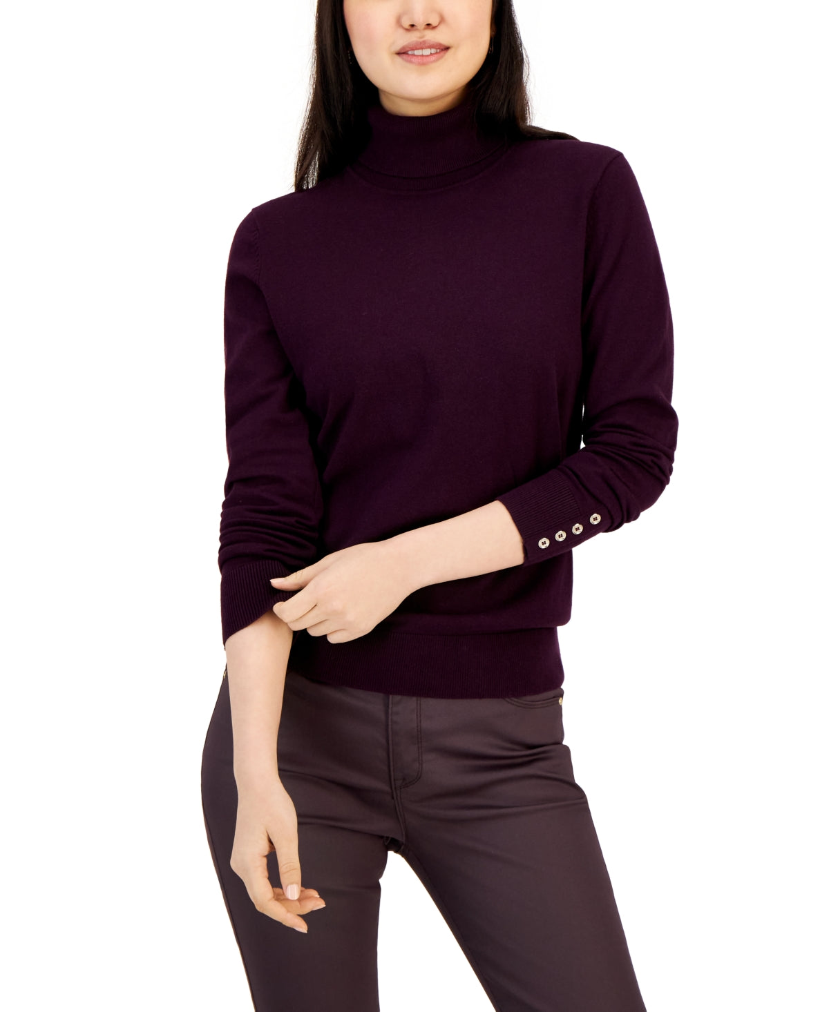 Tommy Hilfiger Women's Solid Buttoned Cuff Stella Sweater Purple Size Large