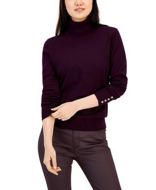 Tommy Hilfiger Women's Solid Buttoned Cuff Stella Sweater Purple Size Large