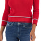 Tommy Hilfiger Women's Cotton Johnny Collar Cable Knit Sweater Red Size X-Large