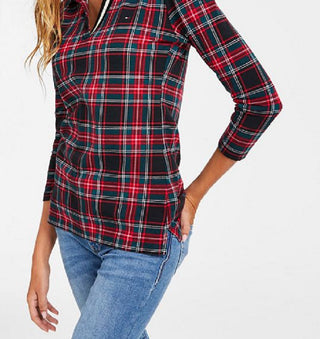 Tommy Hilfiger Women's Johnny Collar 3/4 Sleeve Top Black Size Large