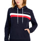 Tommy Hilfiger Women's Front Pocket Logo Pullover Hooded Sweatshirt Blue Size X-Large