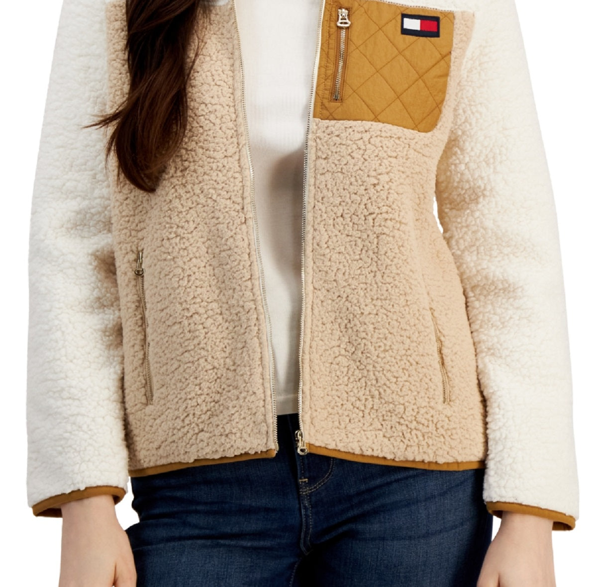 Tommy Hilfiger Women's Colorblocked Zip Up Jacket Brown Size X-Large