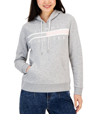 Tommy Hilfiger Women's Long Sleeve Front Pocket Logo Sweatshirt Gray Size X-Large