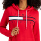 Tommy Hilfiger Women's Long Sleeve Front Pocket Logo Sweatshirt Red Size Large