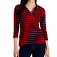 Tommy Hilfiger Women's Striped Cotton Johnny Collar Polo Top Red Size Large