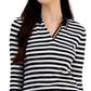 Tommy Hilfiger Women's Striped Cotton Johnny Collar Polo Top White