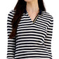 Tommy Hilfiger Women's Striped Cotton Johnny Collar Polo Top White