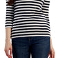Tommy Hilfiger Women's Striped Cotton Johnny Collar Polo Top White