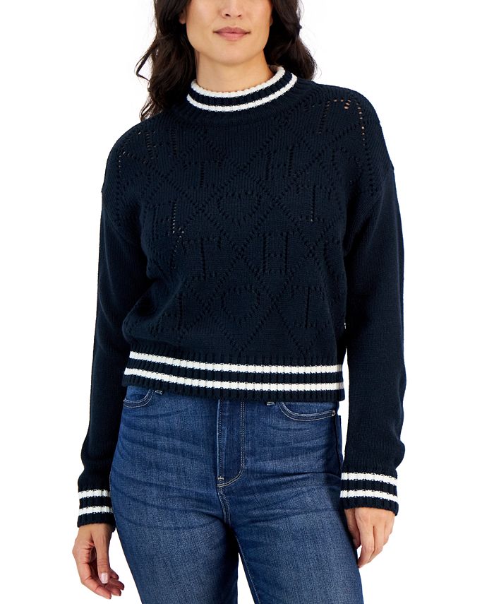 Tommy Hilfiger Women's Argyle Logo Mock Neck Sweater Blue Size Small