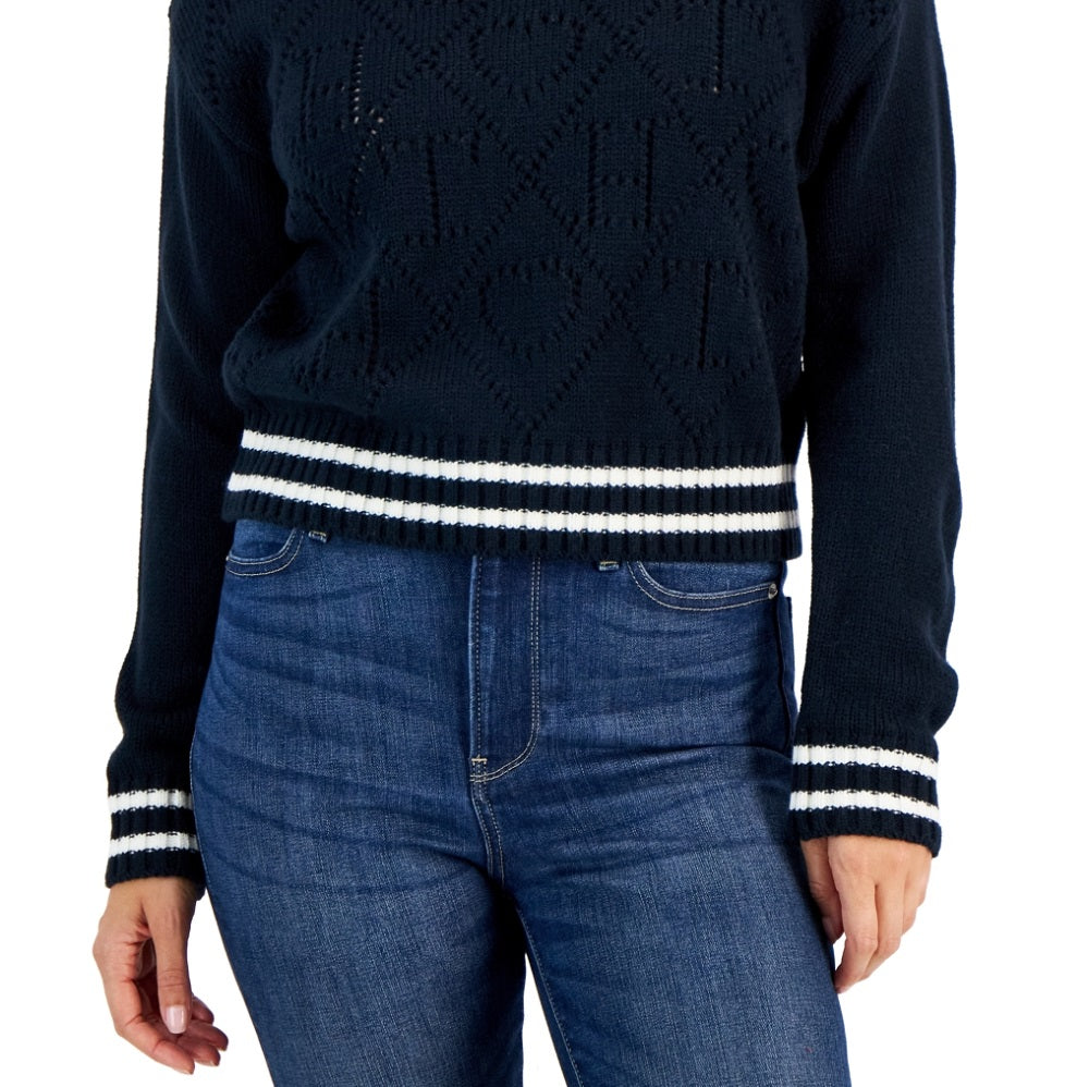 Tommy Hilfiger Women's Argyle Logo Mock Neck Sweater Blue Size Small