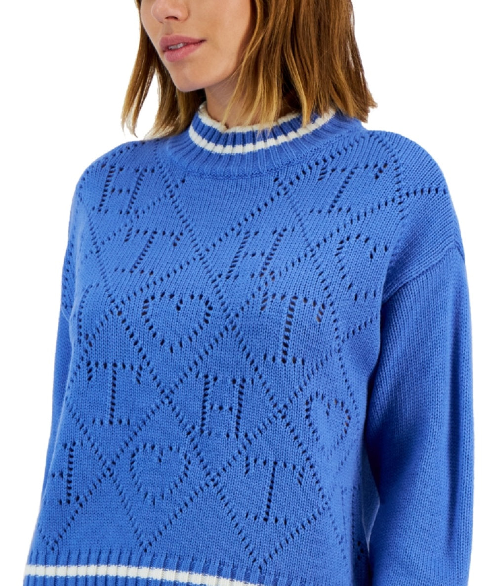 Tommy Hilfiger Women's Argyle Logo Mock Neck Sweater Blue Size X-Large
