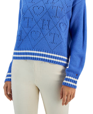 Tommy Hilfiger Women's Argyle Logo Mock Neck Sweater Blue Size X-Large