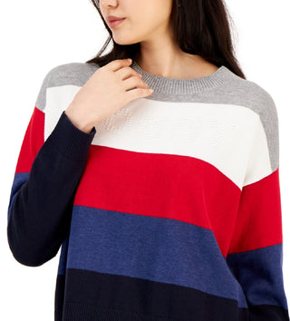 Tommy Hilfiger Women's Stripe Logo Bubble Sweater Red Size XX-Large