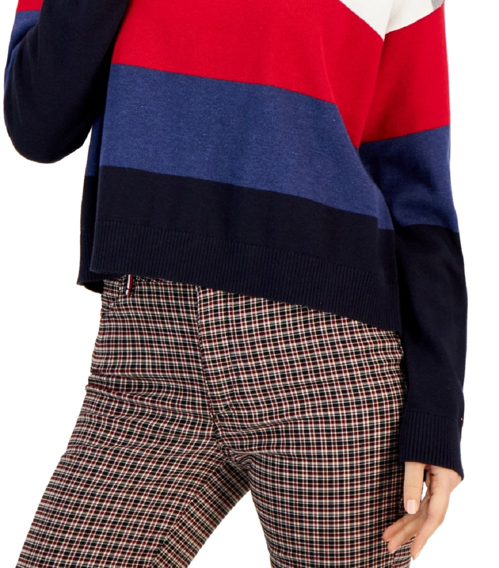 Tommy Hilfiger Women's Stripe Logo Bubble Sweater Red Size XX-Large