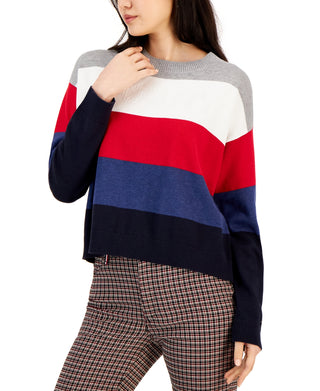 Tommy Hilfiger Women's Stripe Logo Bubble Sweater Red Size XX-Large