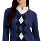 Tommy Hilfiger Women's Cotton Argyle Print Layered Look Sweater Blue Size Medium