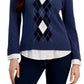 Tommy Hilfiger Women's Cotton Argyle Print Layered Look Sweater Blue Size Medium