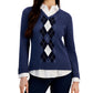 Tommy Hilfiger Women's Cotton Argyle Print Layered Look Sweater Blue Size Medium