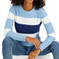 Tommy Hilfiger Women's Flag Logo Colorblocked Cotton Cable Knit Sweater Blue Size Large