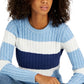 Tommy Hilfiger Women's Flag Logo Colorblocked Cotton Cable Knit Sweater Blue Size Small