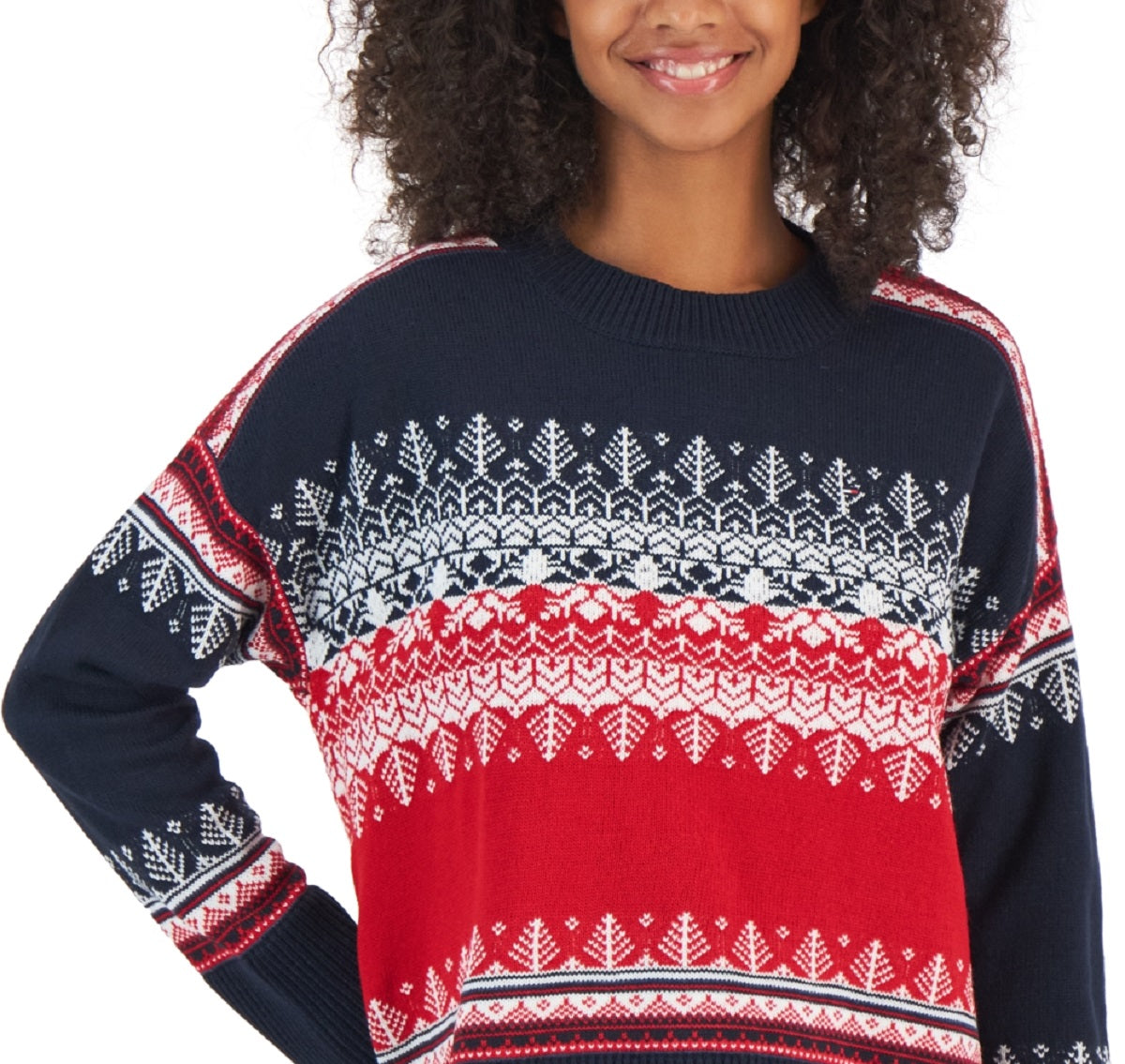 Tommy Hilfiger Women's Fair Isle Drop Shoulder Sweater Blue Size X-Large